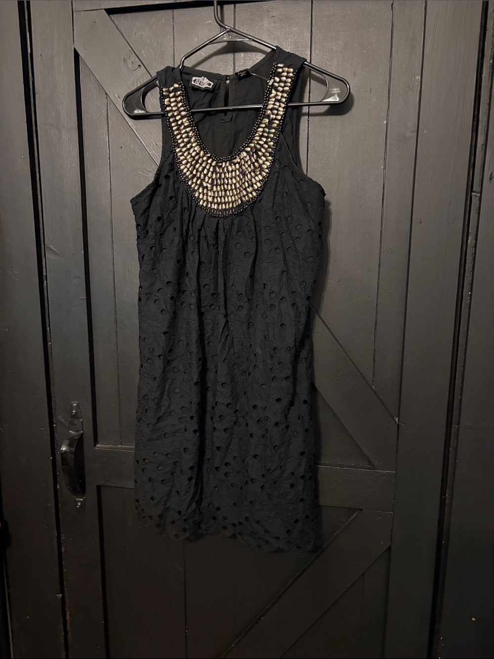 Angie Black Mini Dress with Gold Beaded Scoop